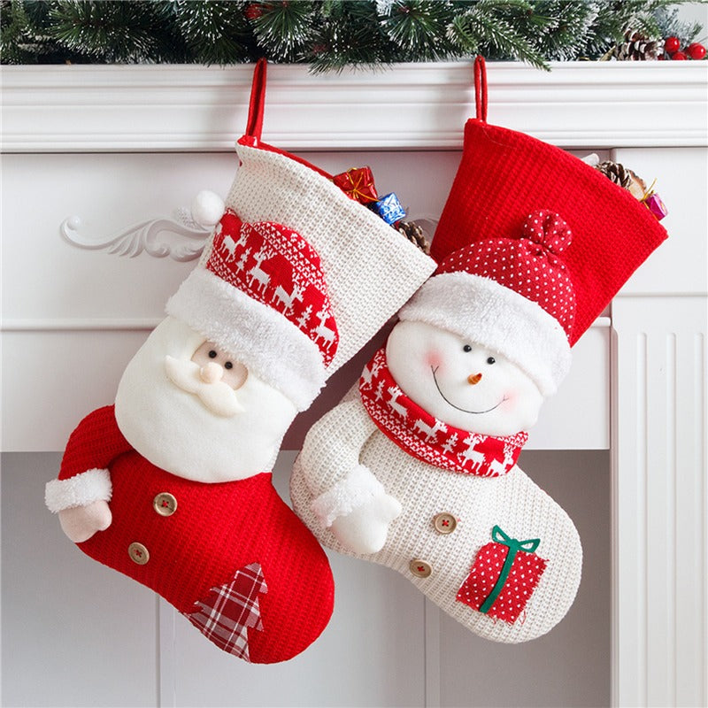 大型赤白ニットクリスマスストッキング サンタクロース暖炉装飾ソックス クリスマスギフトバッグ キャンディホルダー装飾 家庭用