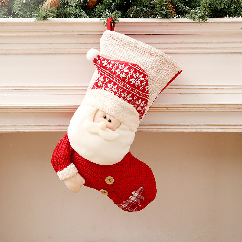 大型赤白ニットクリスマスストッキング サンタクロース暖炉装飾ソックス クリスマスギフトバッグ キャンディホルダー装飾 家庭用