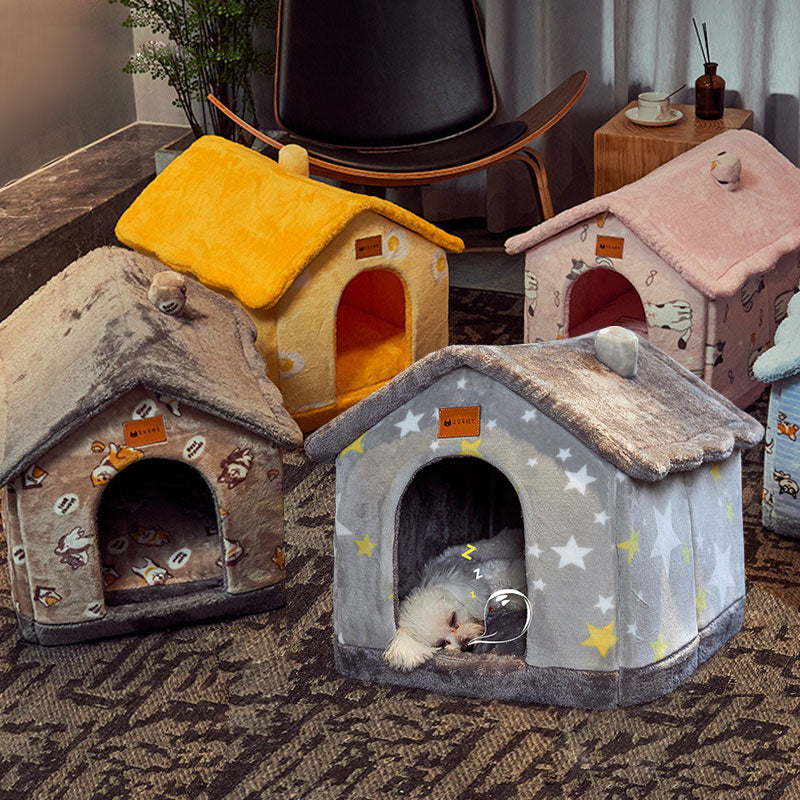 折り畳み式犬小屋 猫ベッド 冬用犬用ヴィラ スリープケンネル 取り外し可能 暖かい囲い型洞窟ソファ ペット用品
