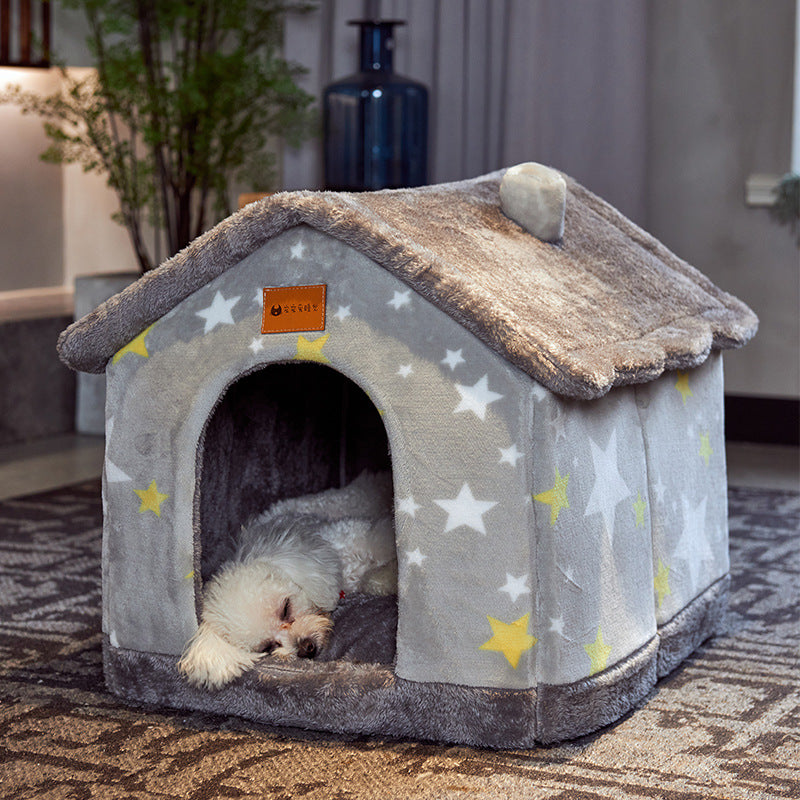 折り畳み式犬小屋 猫ベッド 冬用犬用ヴィラ スリープケンネル 取り外し可能 暖かい囲い型洞窟ソファ ペット用品