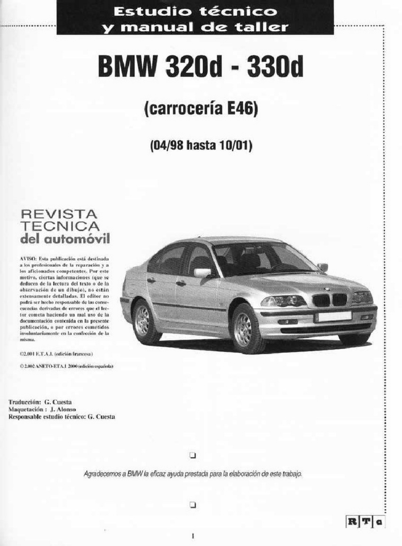 BMW 320d-330d E46 1998 2001 Workshop Service Manual [PDF] cover
