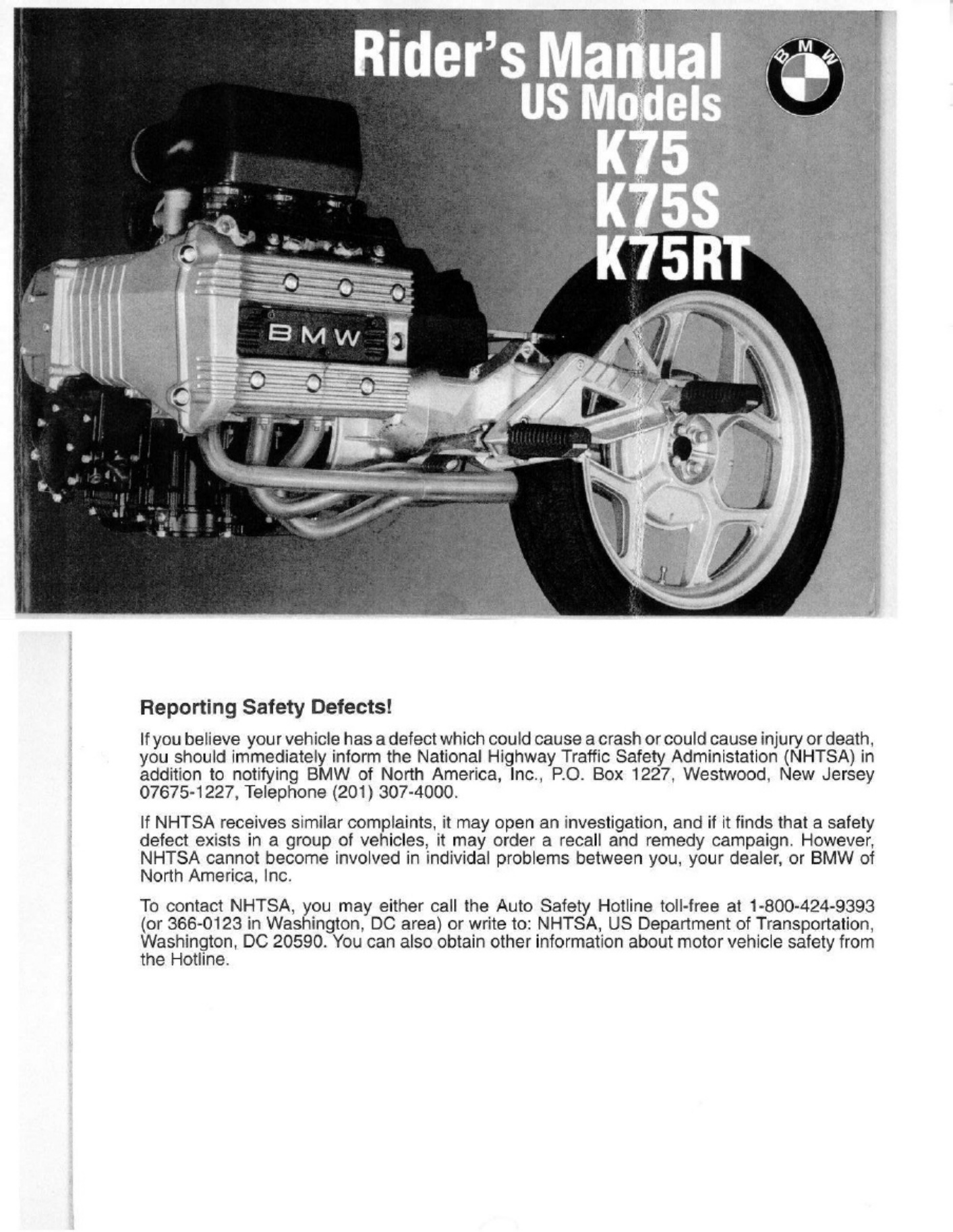 Sample 3 of BMW k75 Owner Manuel Technical Manual [PDF]