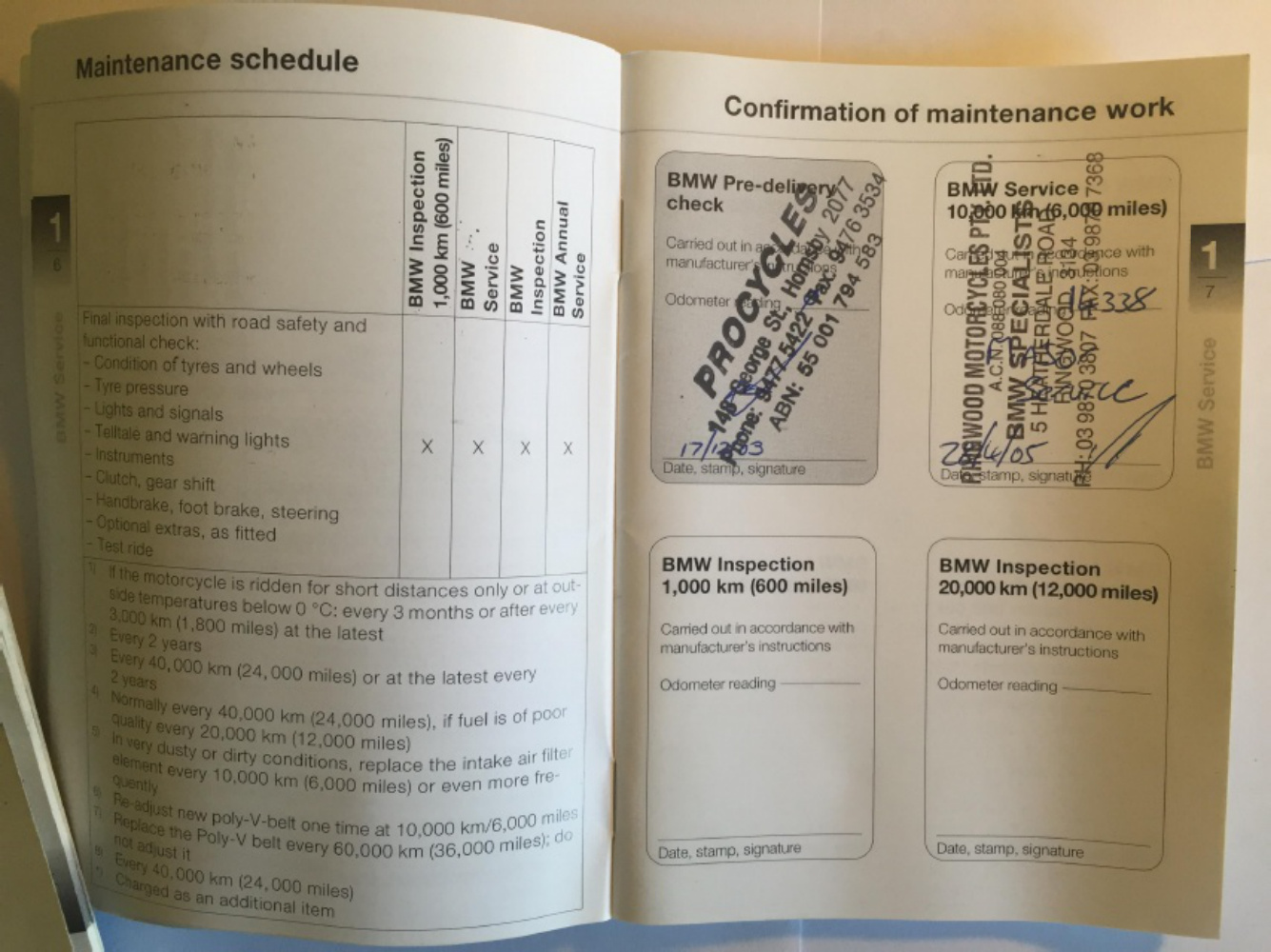 Sample 4 of BMW R1150GS Maintenance Instructions Operation & Maintenance Manual (OMM) [PDF]