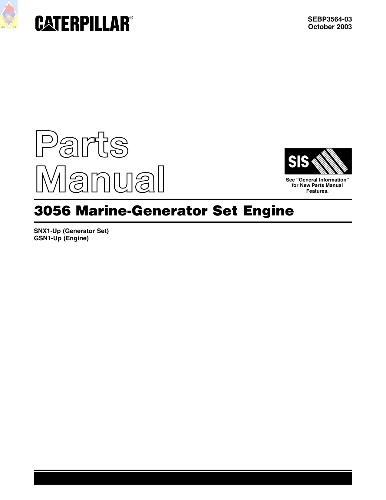 Caterpillar 3056 Marine Generator Set Engine Parts Catalog [PDF] cover