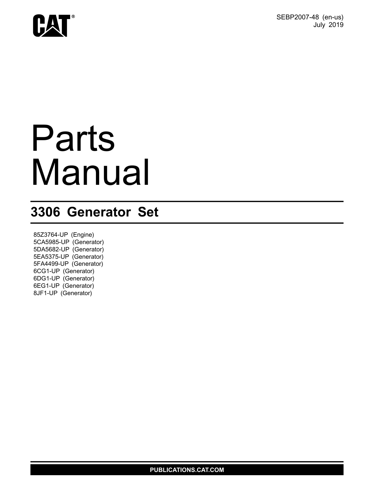 Caterpillar 3306 Generator Set Heavy Duty Diesel Engine Parts Catalog [PDF] cover