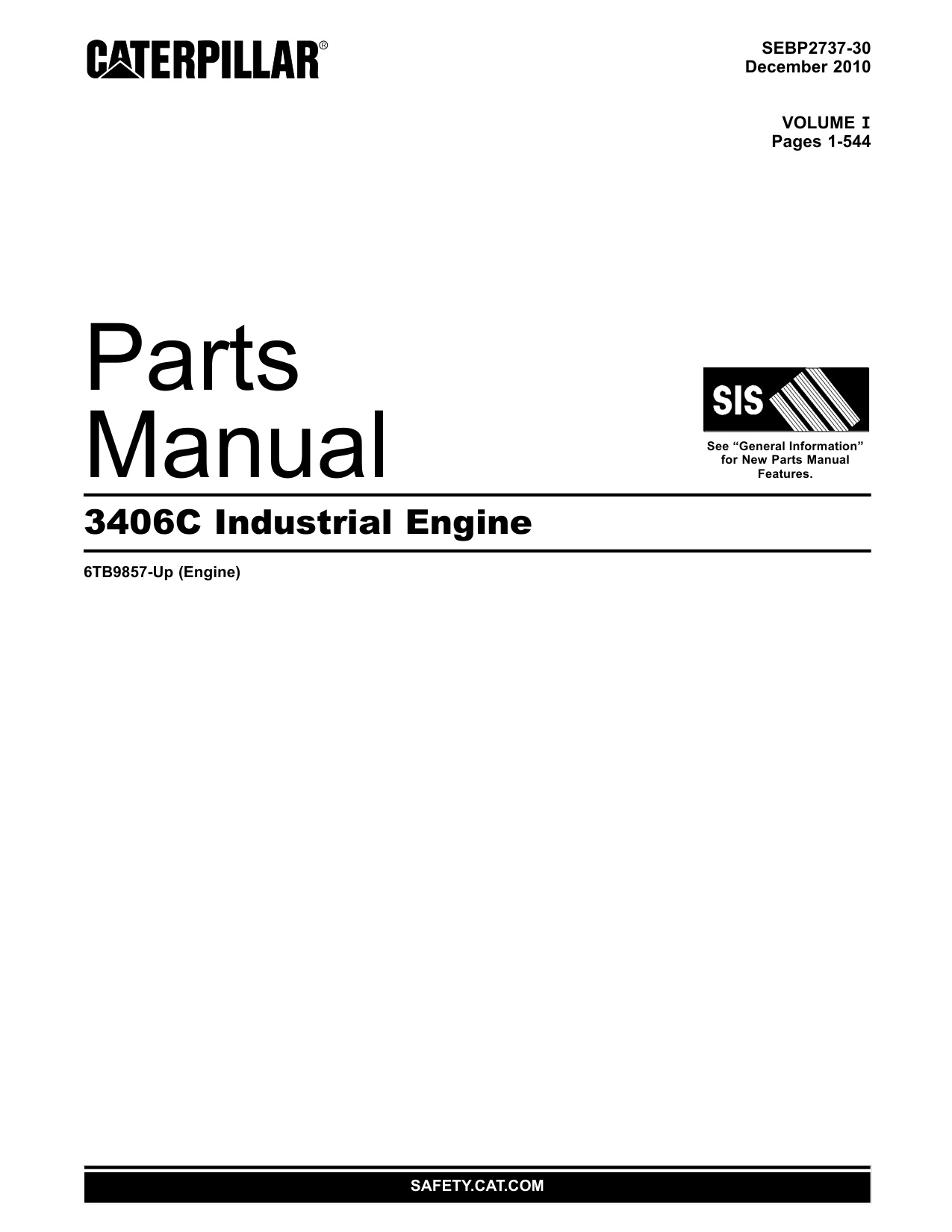 Caterpillar 3406C Industrial Engine Parts Catalog [PDF] cover