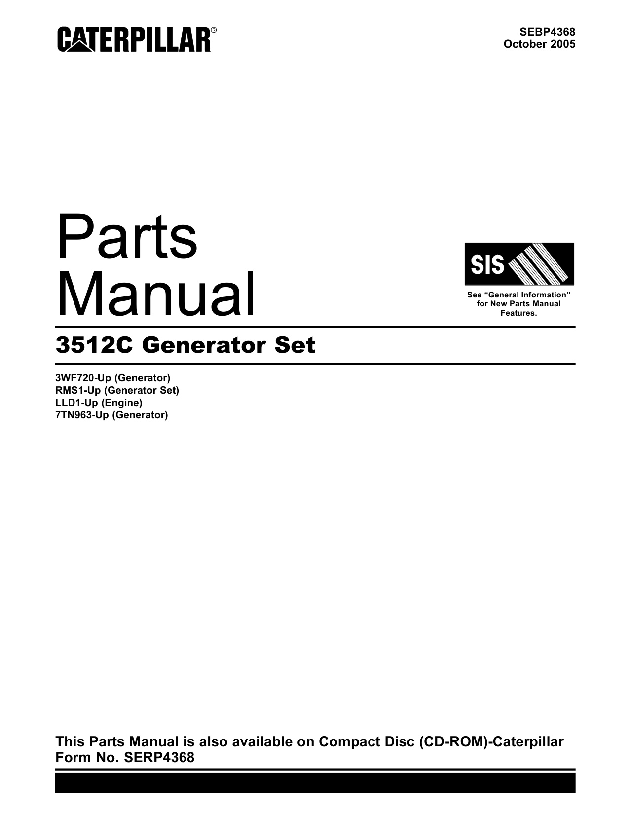 Caterpillar 3512C Generator Heavy Duty Diesel Engine Parts Catalog [PDF] cover