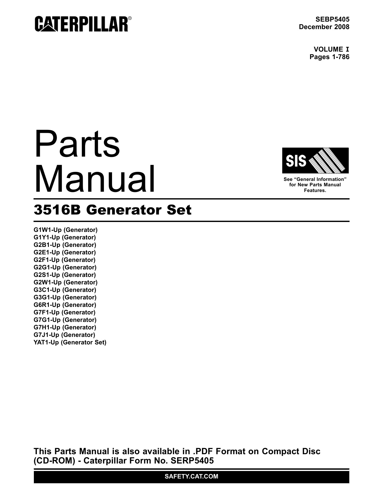 Caterpillar 3516B Generator Set Heavy Duty Diesel Engine Parts Catalog [PDF] cover