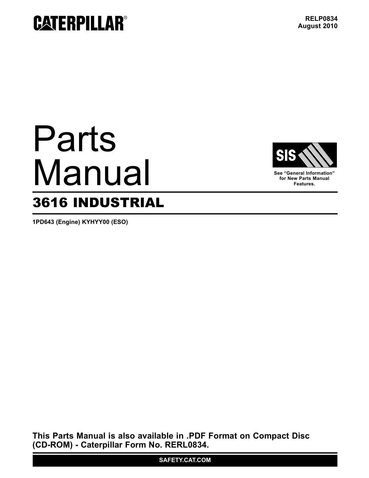Caterpillar 3616 Industrial Heavy Duty Diesel Engine Parts Catalog [PDF] cover