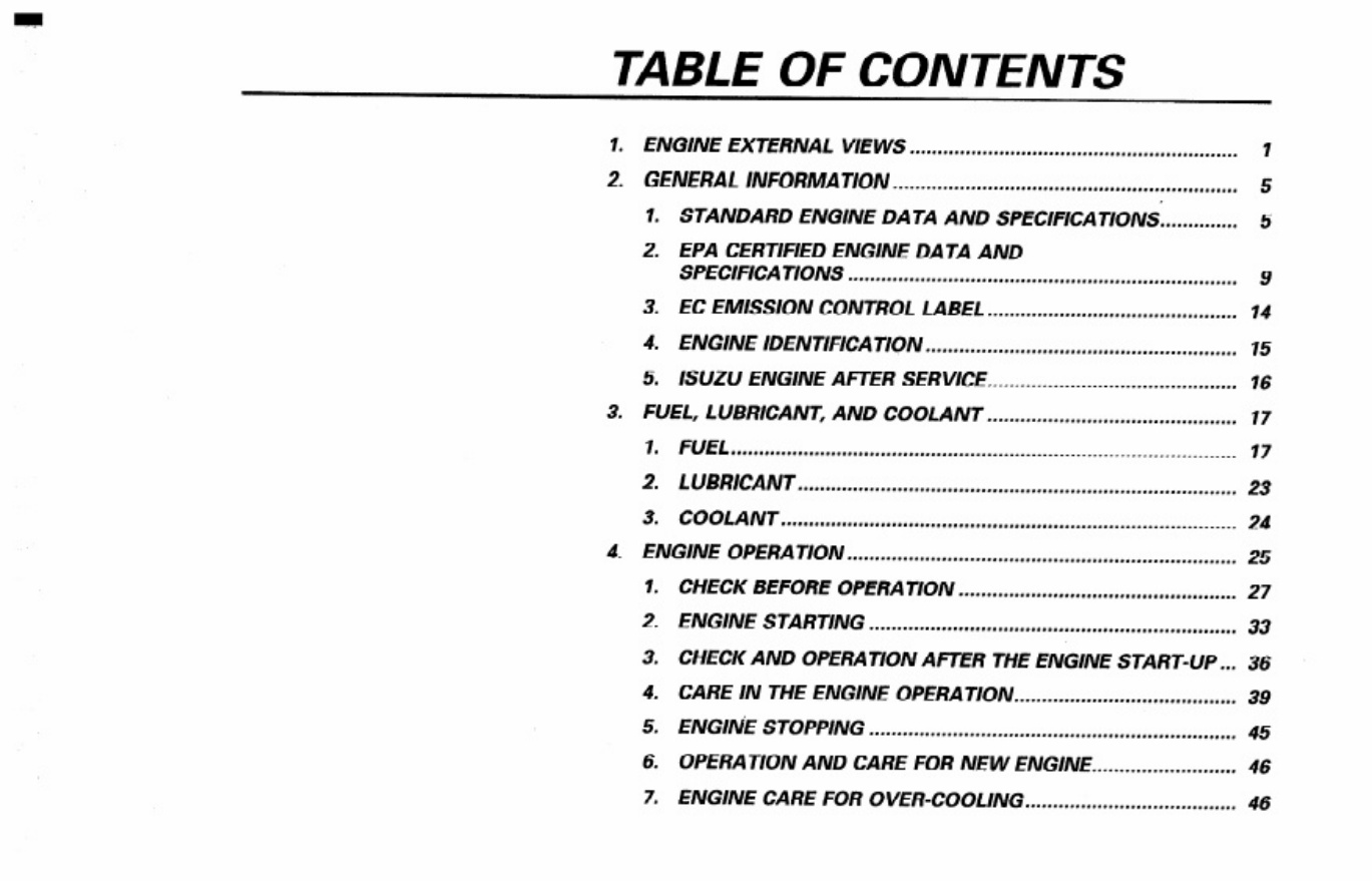 Sample 2 of Isuzu 4BG1 Engine Technical Specifications [PDF]