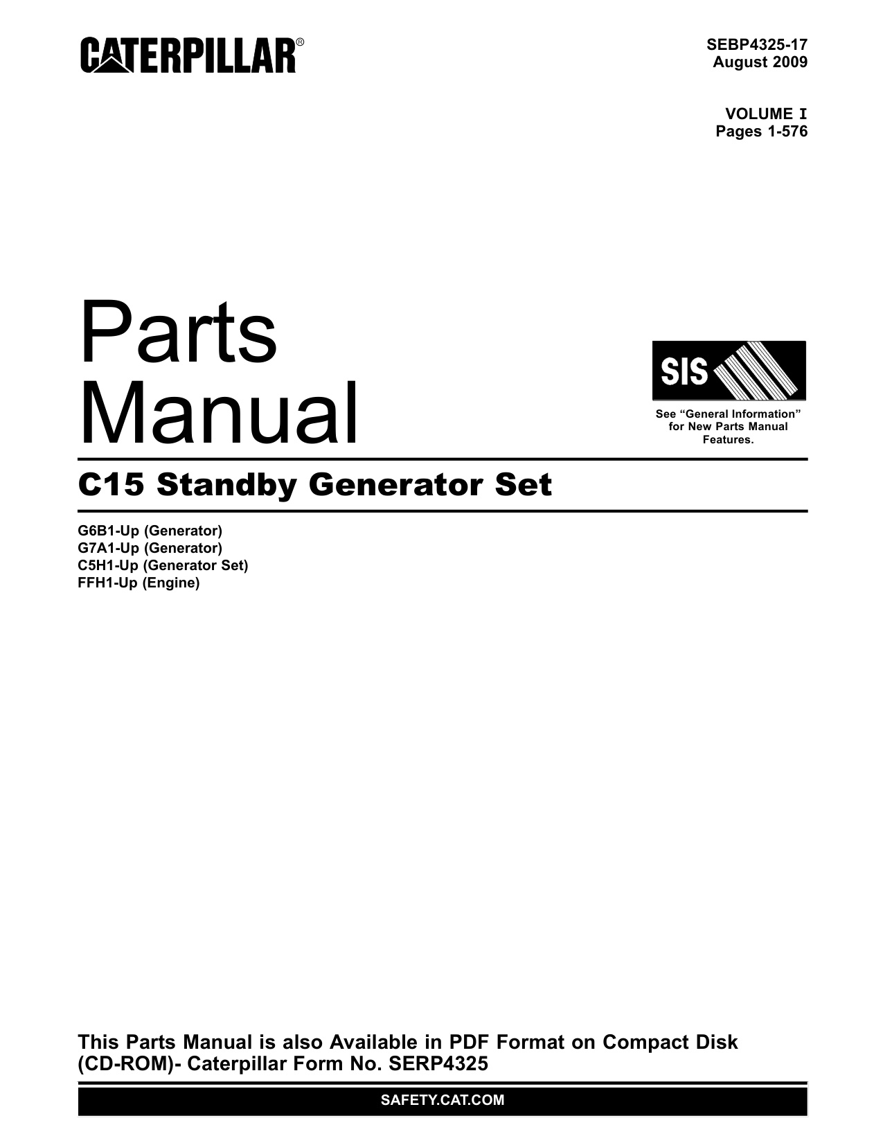 Caterpillar C15 Standby Generator Set Heavy Duty Diesel Engine Parts Catalog [PDF] cover
