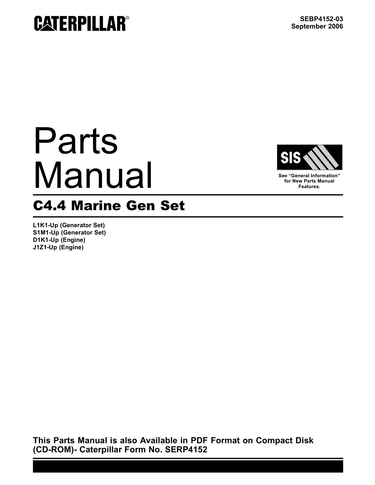 Caterpillar C4.4 Marine Genset Heavy Duty Diesel Engine Parts Catalog [PDF] cover