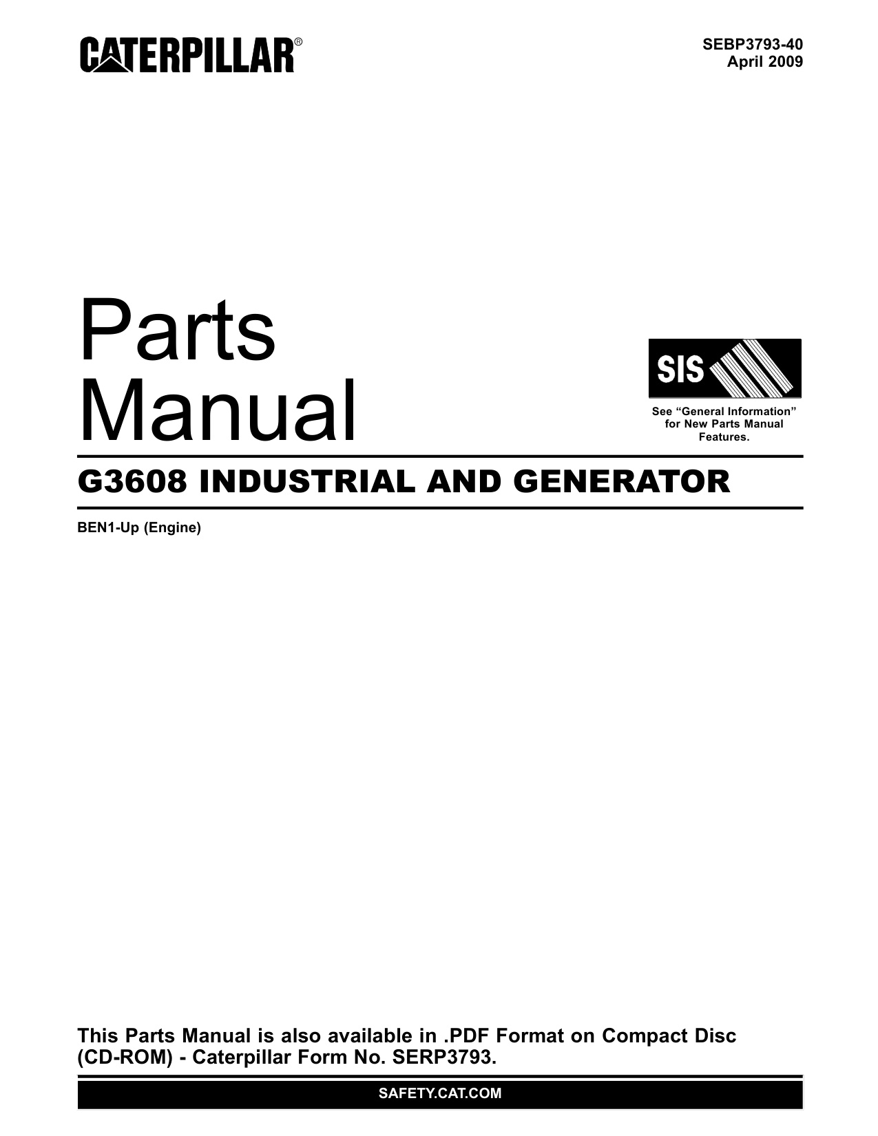 Caterpillar G3608 Industial and Generator Heavy Duty Diesel Engine Parts Catalog [PDF] cover
