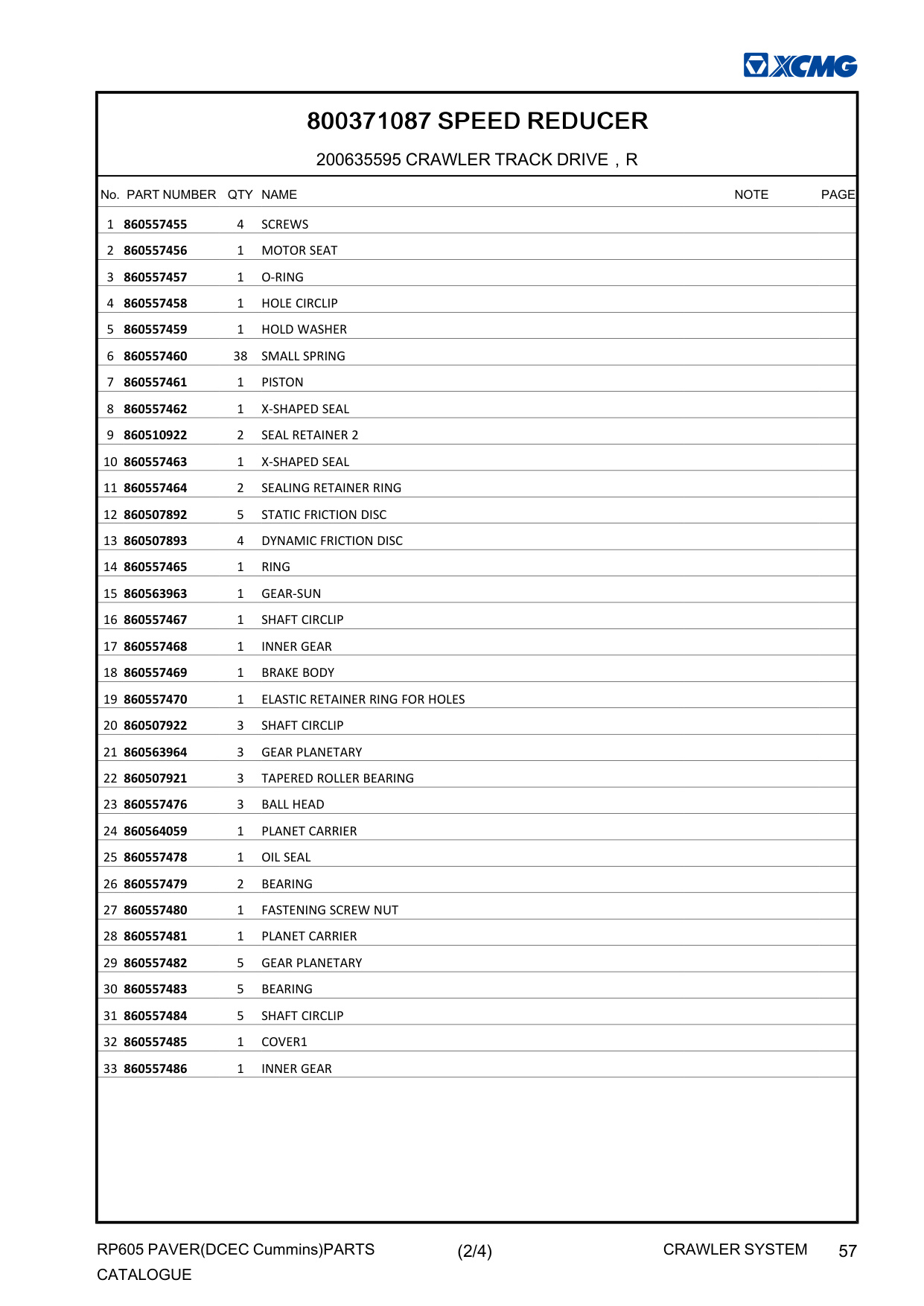 Sample 5 of XCMG RP605 Paver Parts Catalog [PDF]