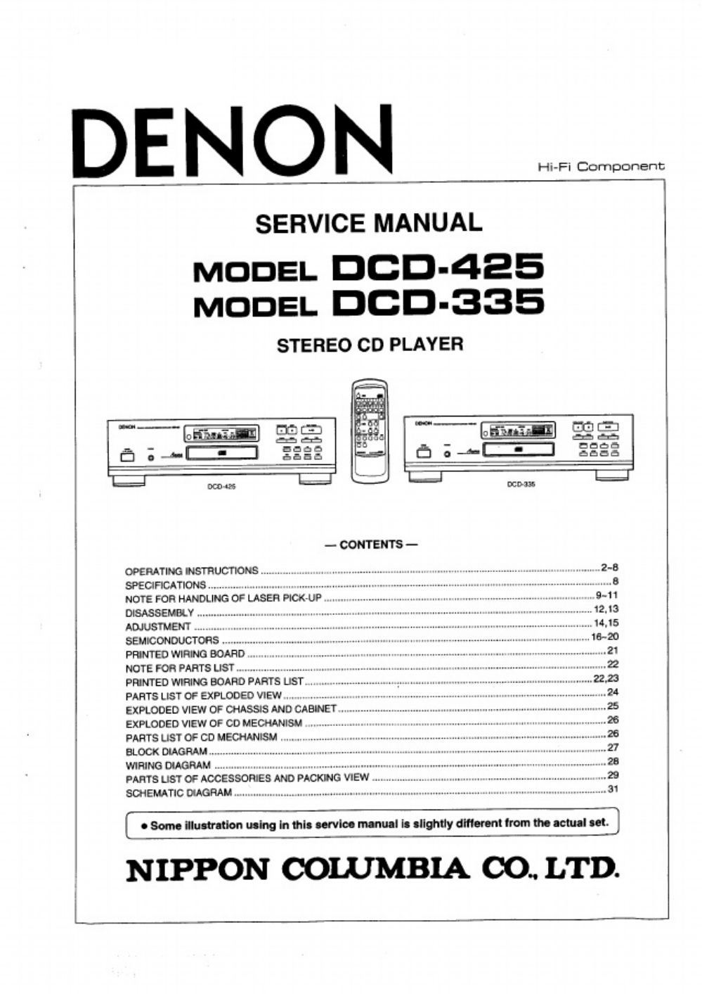 Caterpillar CAT Denon DCD-425 - 335 Workshop Service Manual [PDF] sample cover