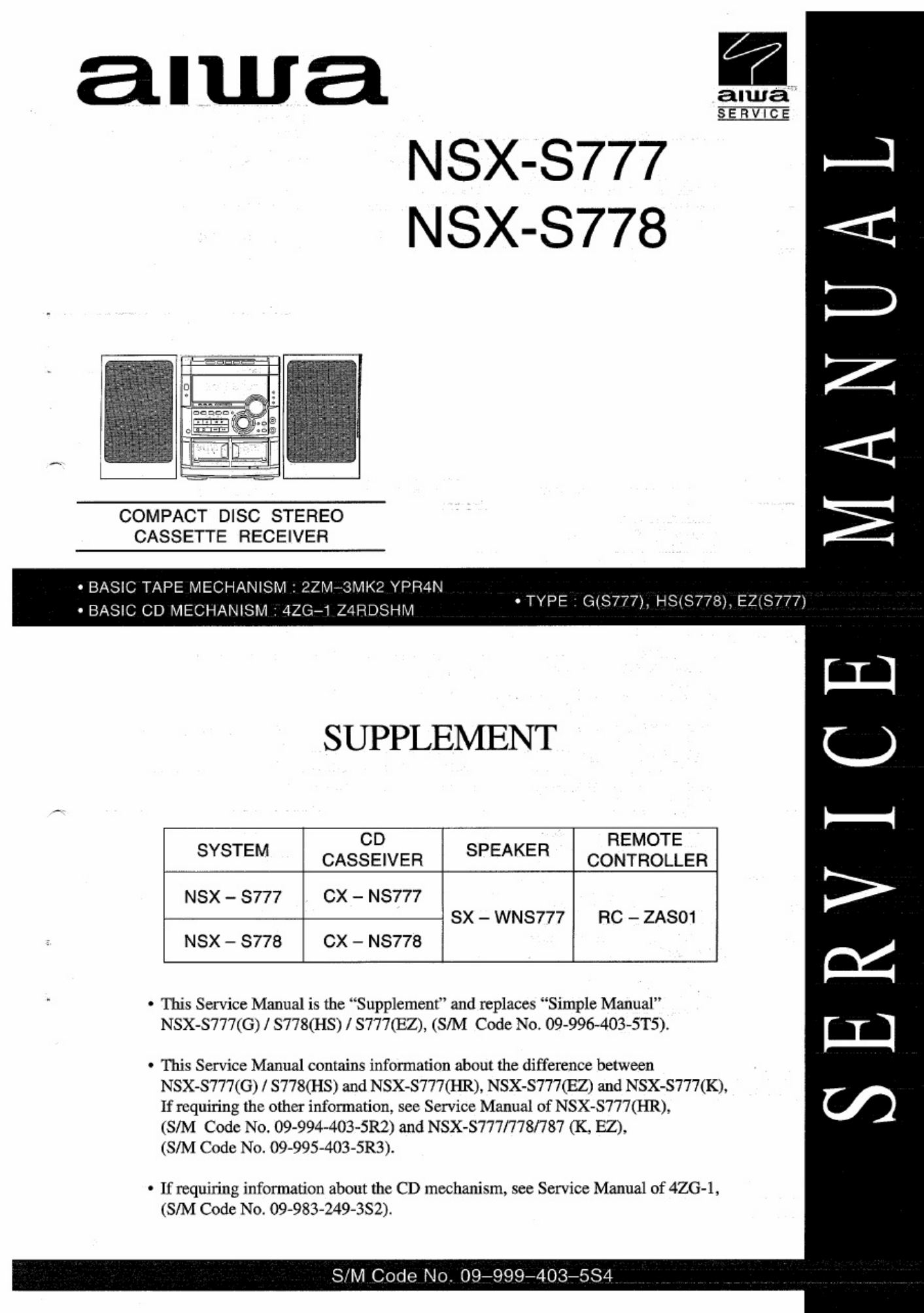 ZF Friedrichshafen Manual Aiwa NSX s777 s778 Technical Manual [PDF] cover