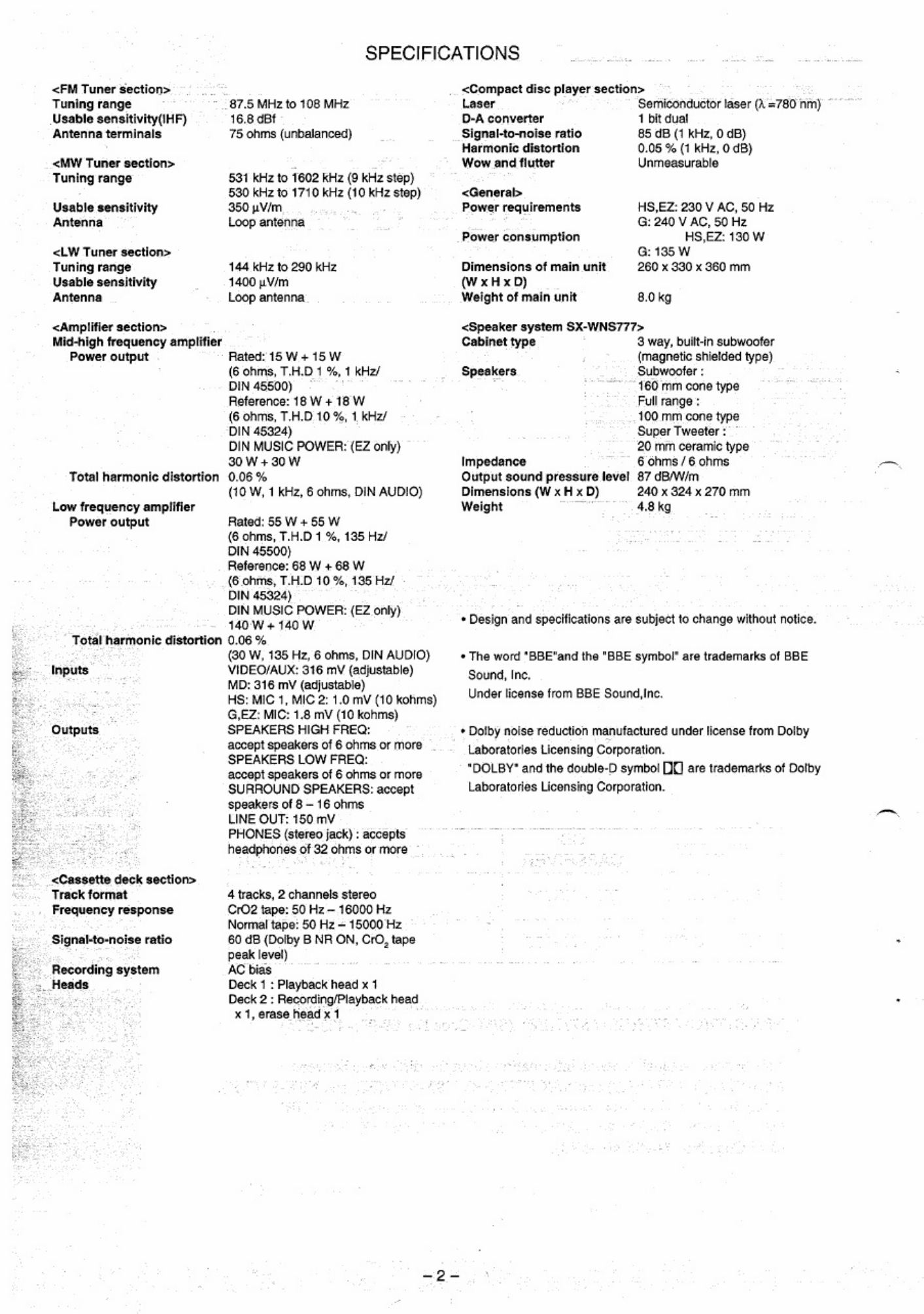 PDF page 2 of ZF Friedrichshafen Manual Aiwa NSX s777 s778 Technical Manual [PDF]