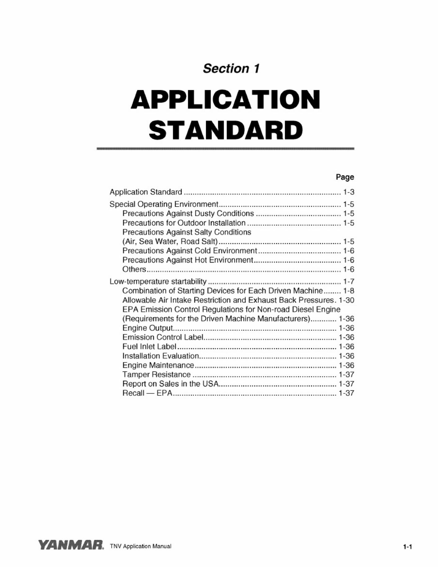 PDF page 2 of Yanmar Application Technical Manual [PDF]