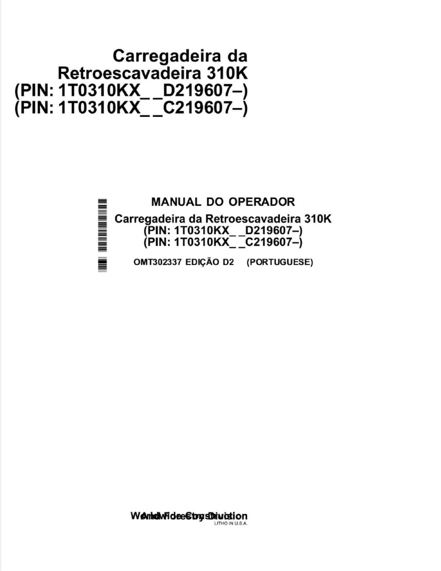 John Deere Manual de Operador 310K Technical Manual [PDF] sample cover