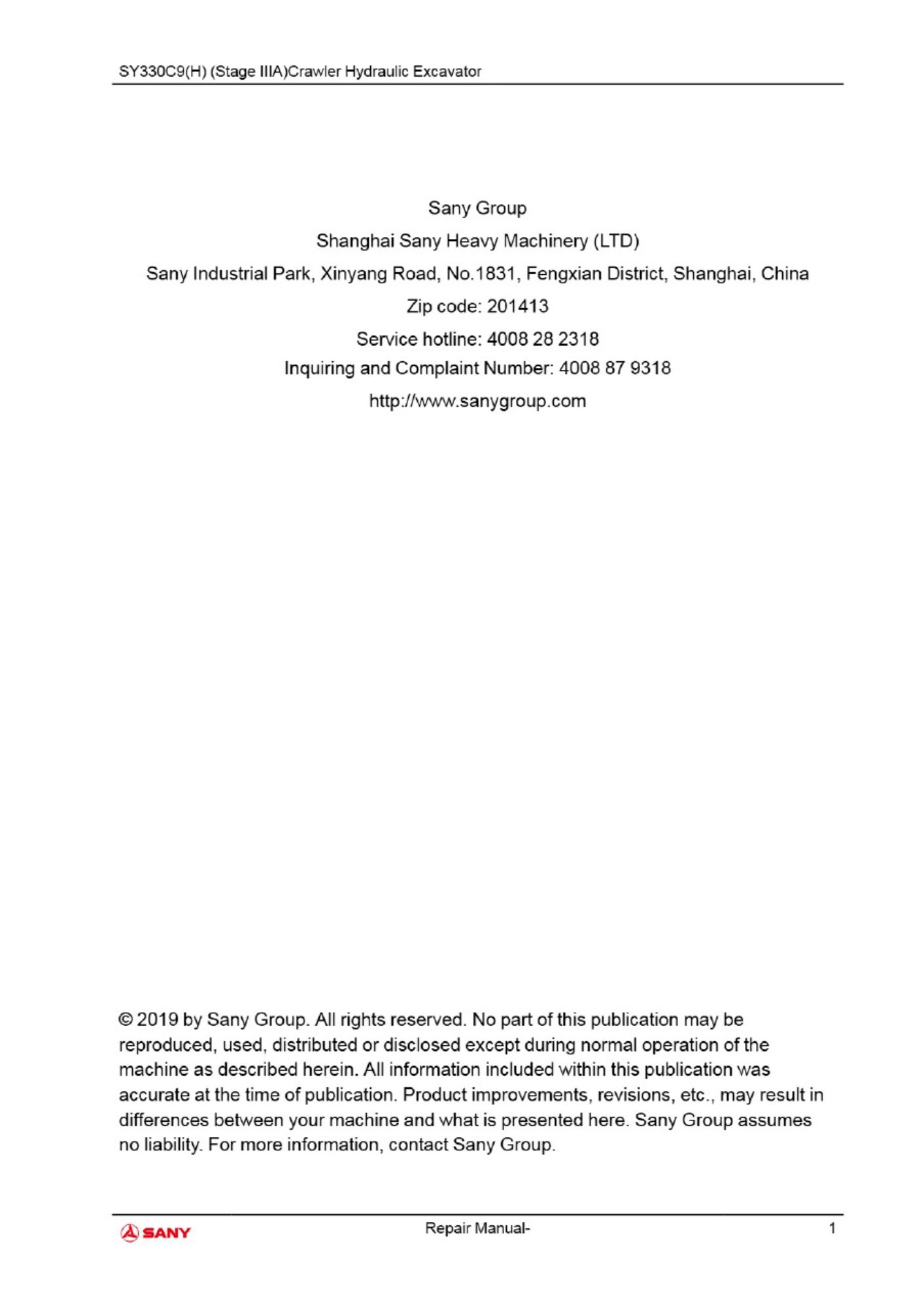 PDF page 5 of Sany Heavy 330 Sany Technical Manual [PDF]