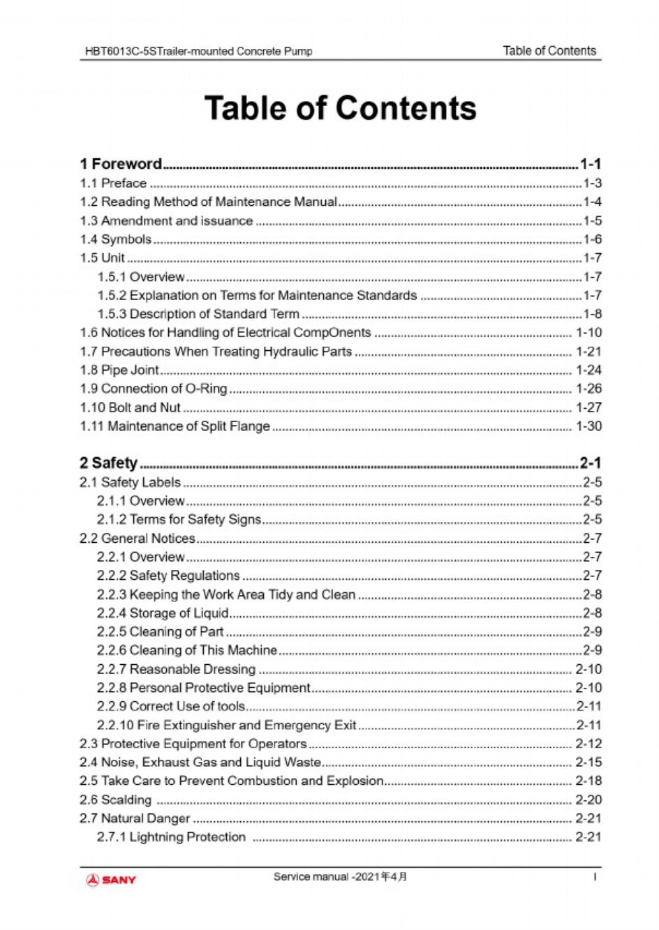 PDF page 5 of Sany Heavy Hbt6013c Shop Technical Manual [PDF]