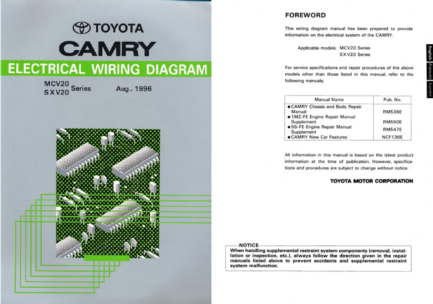 Technical Document Camry 1996 Electrical Wiring Diagra Complete Electrical Wiring Schematic & System Diagram [PDF] cover