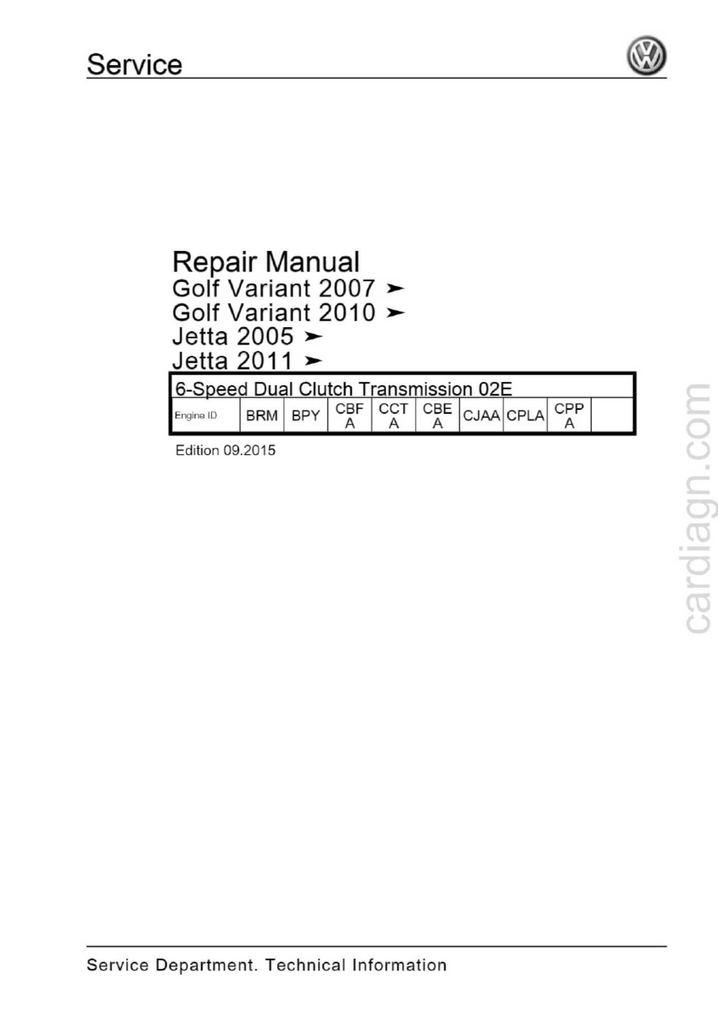 Technical Document D3E80020F58 Marine / Vehicle Transmission Workshop Service Manual [PDF] cover