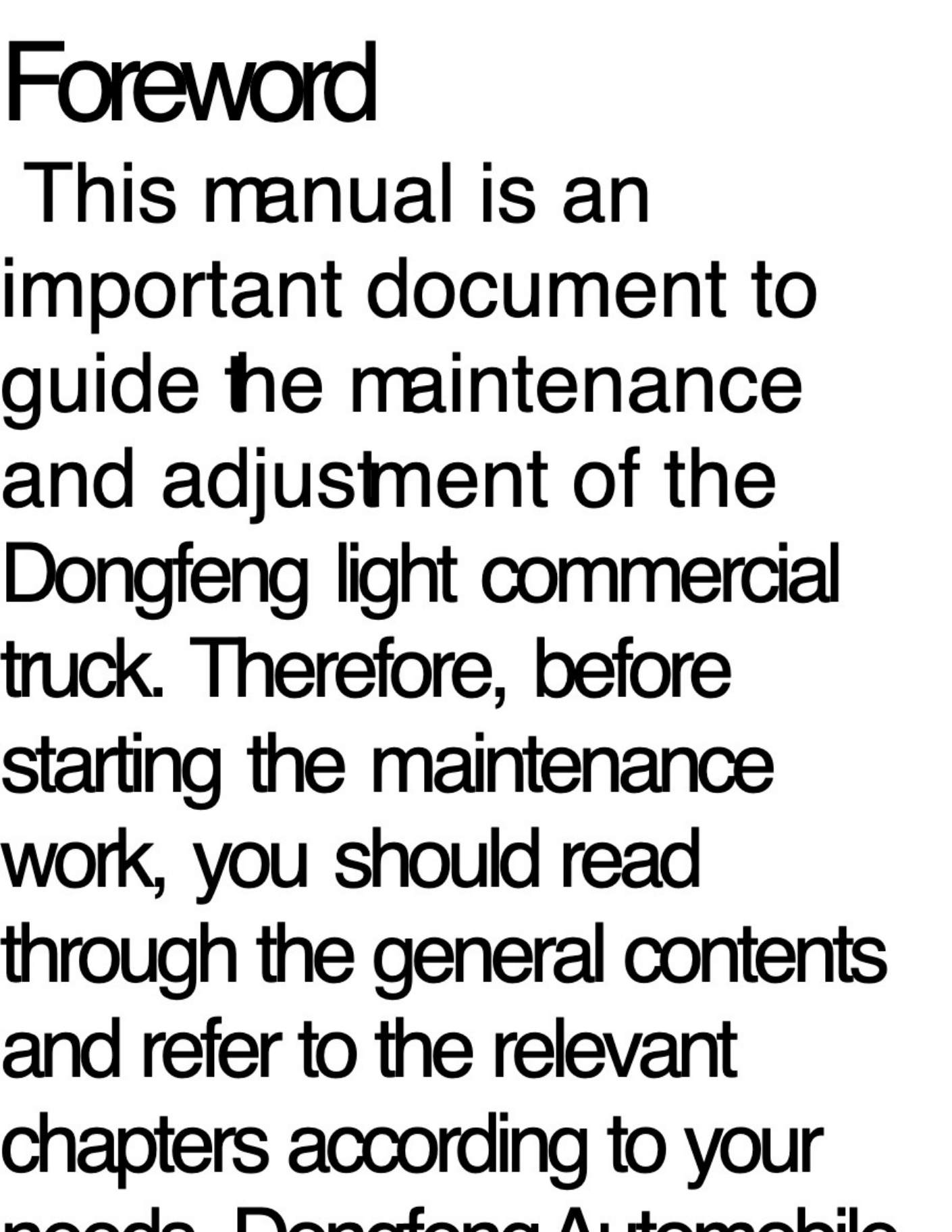 Technical Document Dongfeng Light Truck Maintenance Operation & Maintenance Manual (OMM) [PDF] sample cover