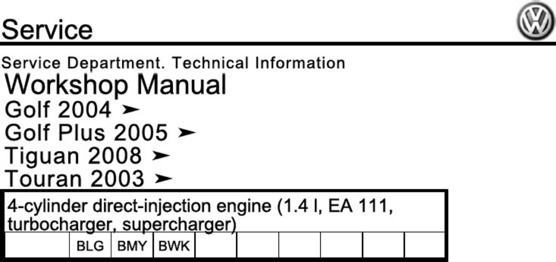 Technical Document Engine BLG Bmy BWK Workshop Service Manual [PDF] cover