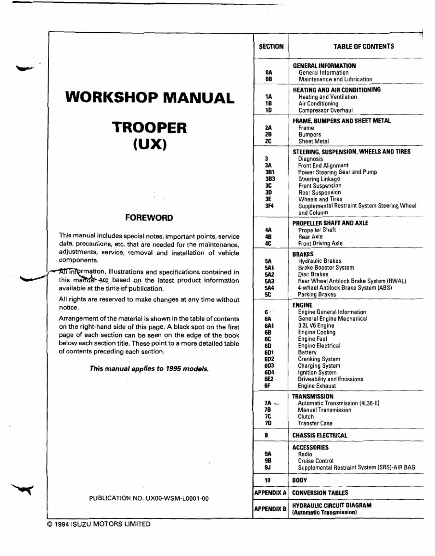 Sample 3 of Isuzu 1995 Isuzu Trooper Workshop Service Manual [PDF]