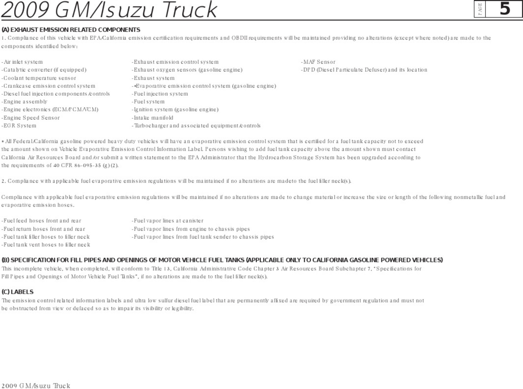 Sample 2 of Isuzu 2009 GM_Isuzu Truck Compliance Guid Technical Manual [PDF]