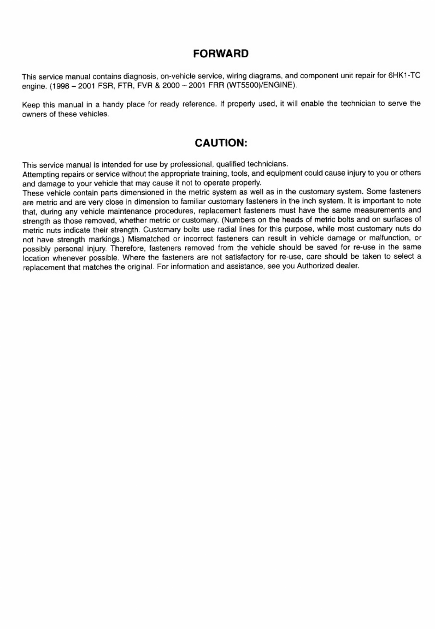 Sample 2 of Isuzu 6HK1 TC Engine Workshop Service Manual [PDF]