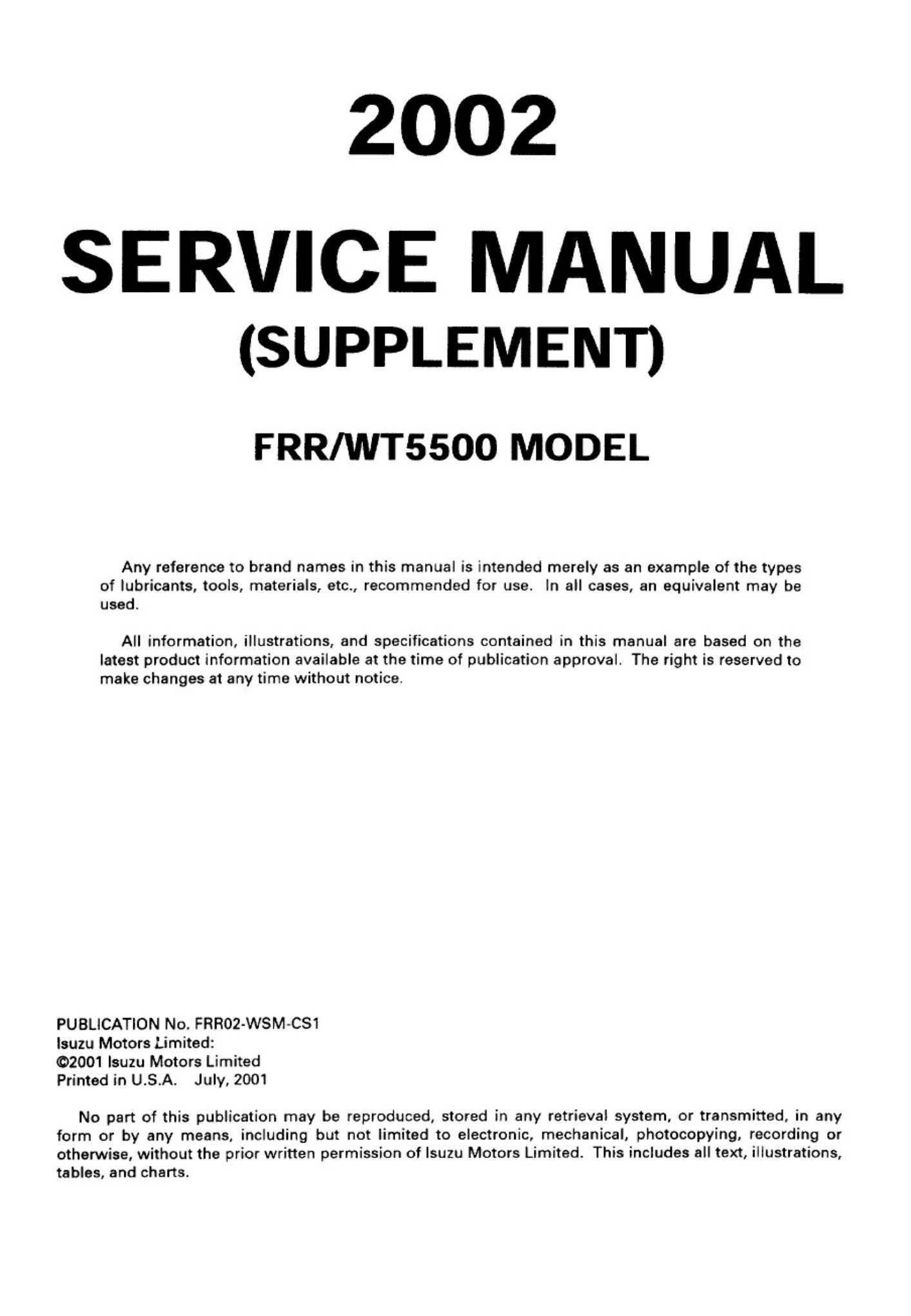 Sample 6 of Isuzu Commerical Truck FRR Wt5500 2002 Workshop Service Manual [PDF]