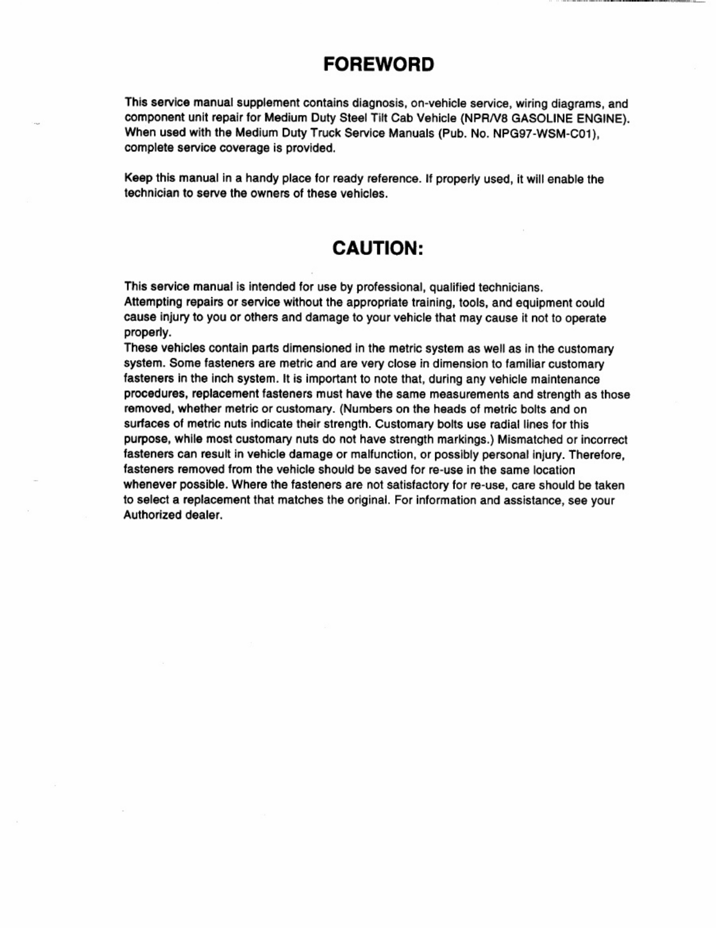 Sample 6 of Isuzu Commerical Truck NPR 1998 Workshop Service Manual [PDF]