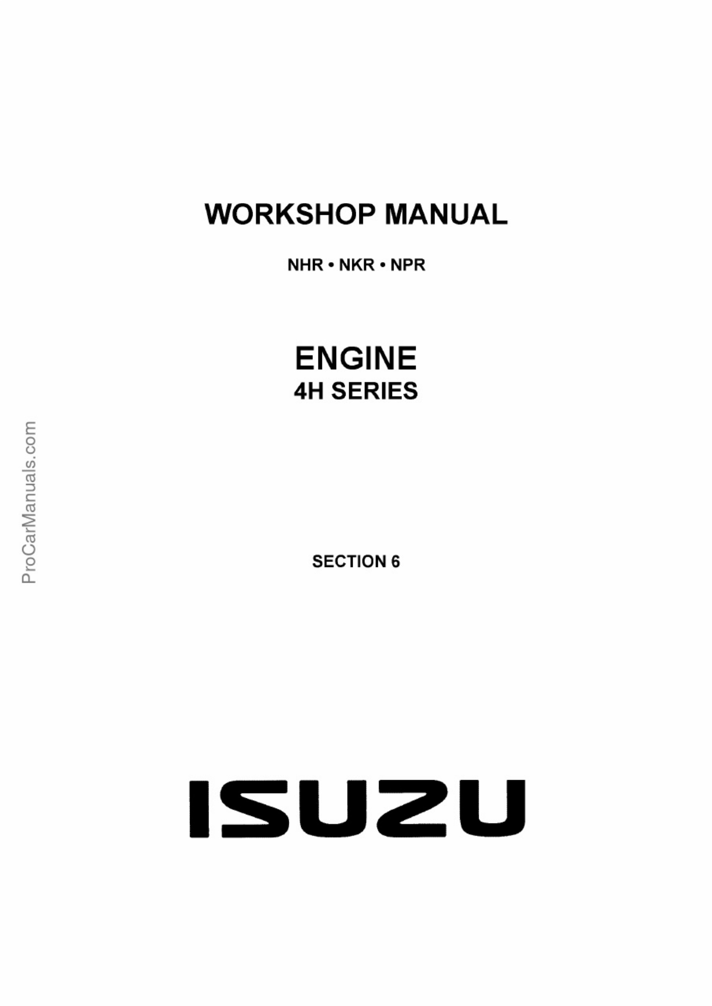 Isuzu Engine 4H Series Workshop Service Manual [PDF] cover