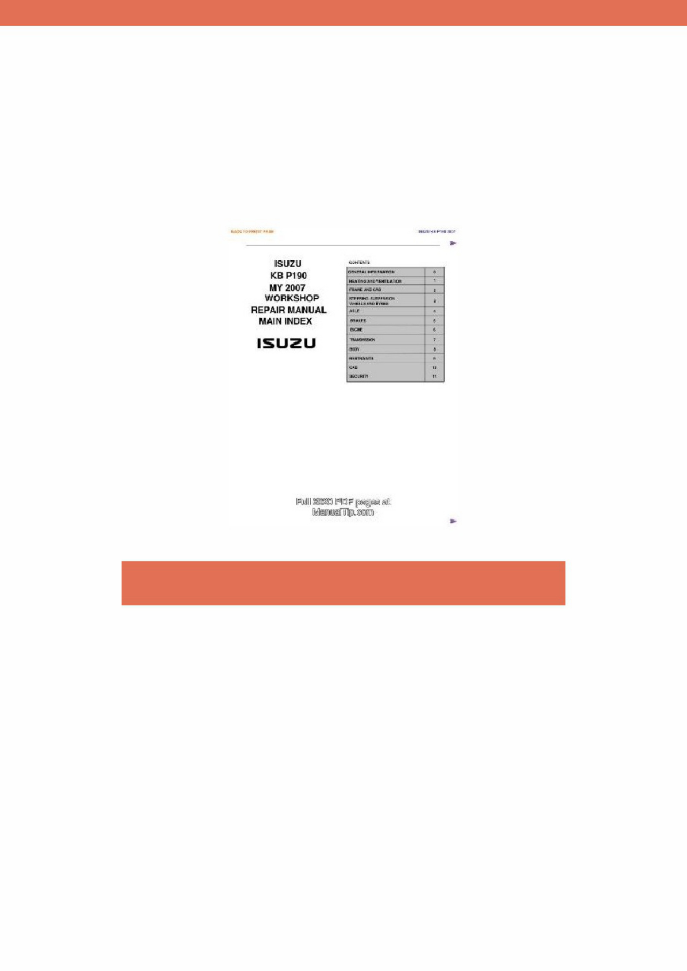 Isuzu KB P190 2008 2011 Workshop Service Manual [PDF] cover