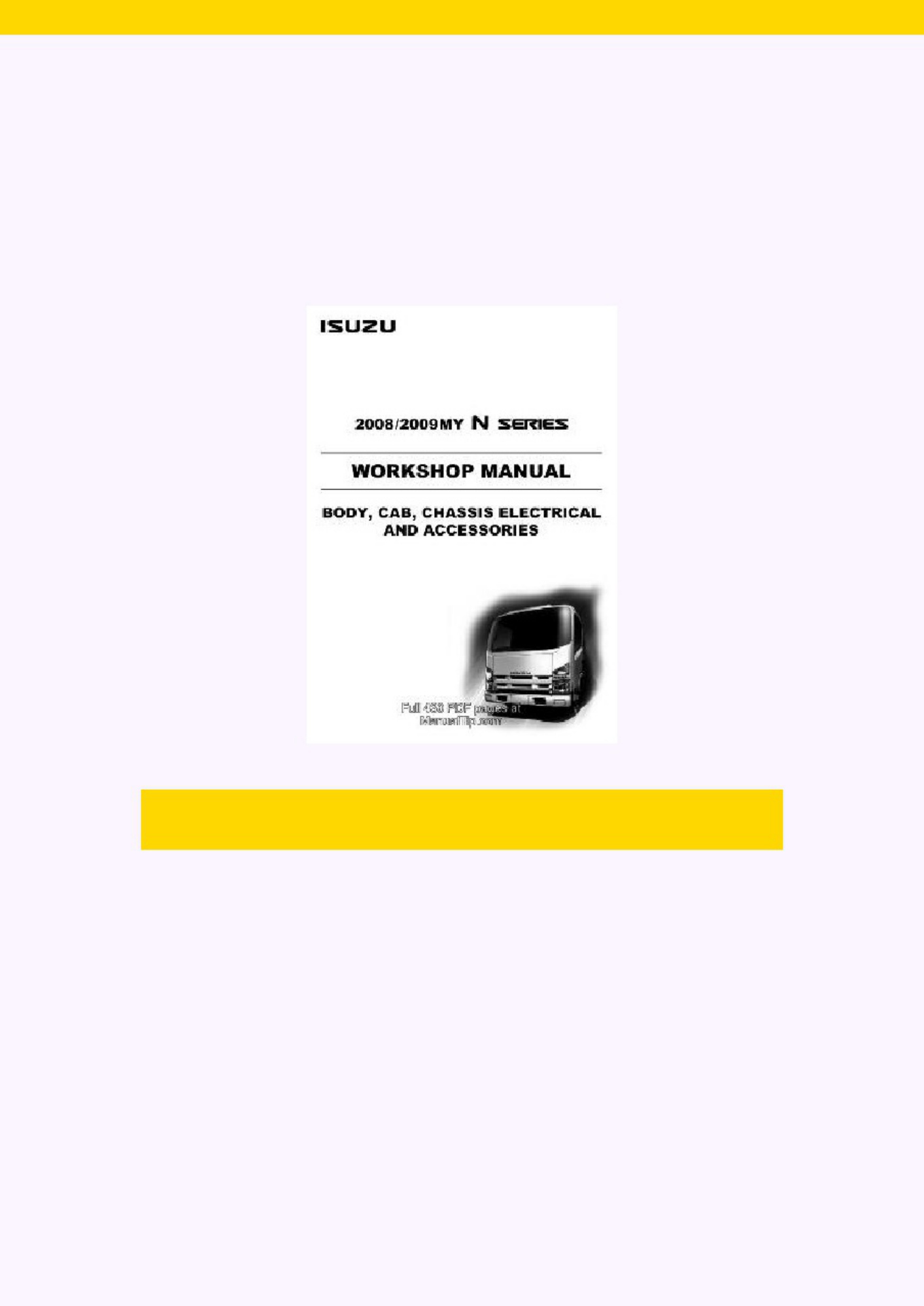 Isuzu N Series 2008 20009 Body Cab Chas Workshop Service Manual [PDF] cover
