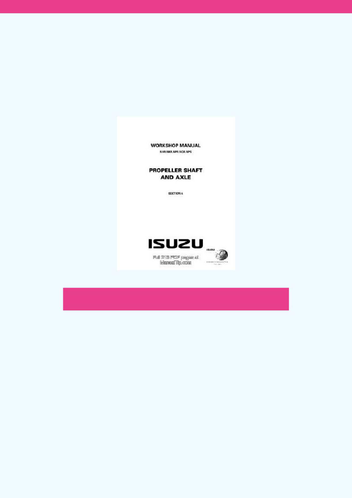 Isuzu N Series Propeller Shaft and Axle Workshop Service Manual [PDF] cover