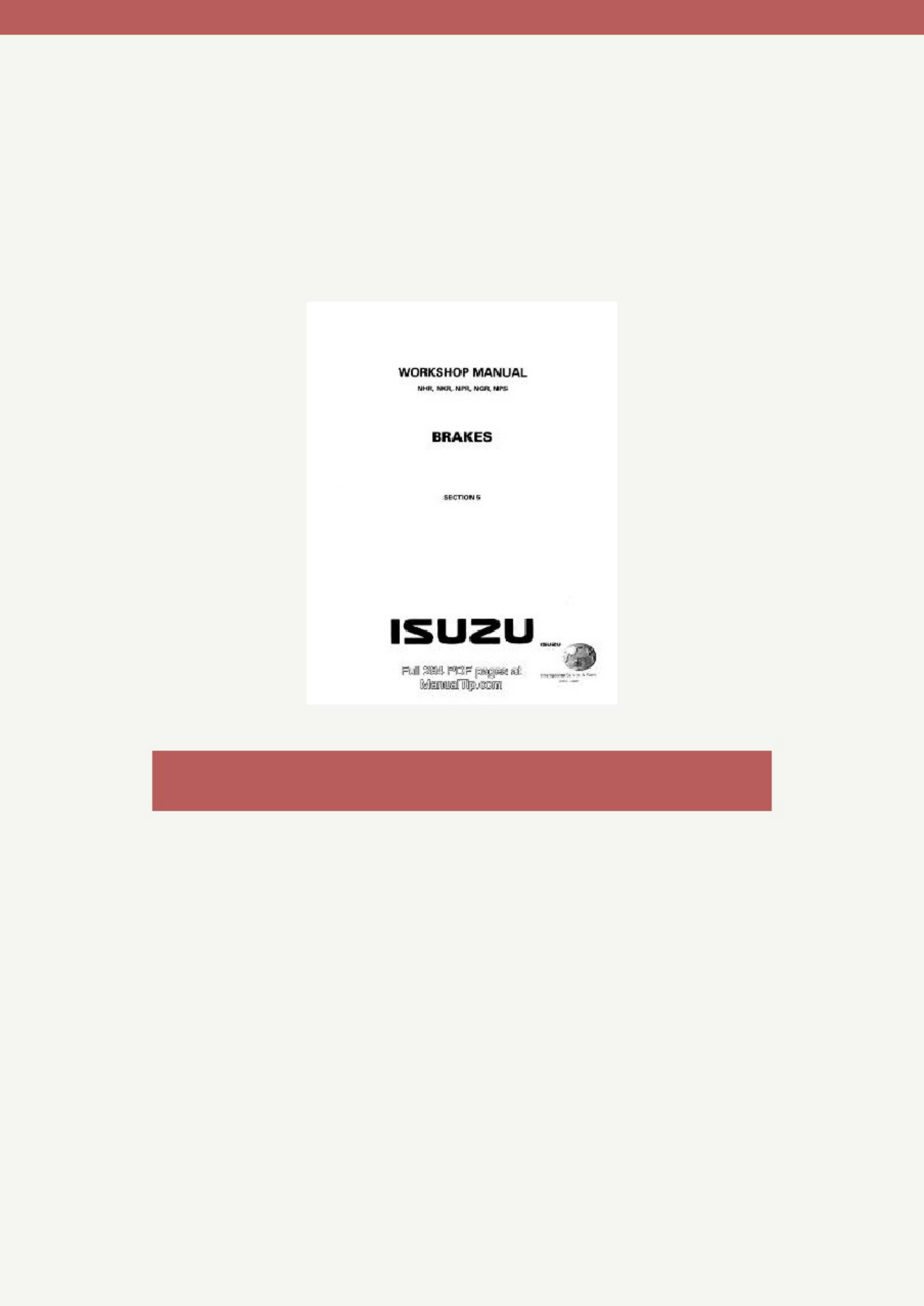 Isuzu NHR NKR NPR NQR Nps Brakes Workshop Service Manual [PDF] cover