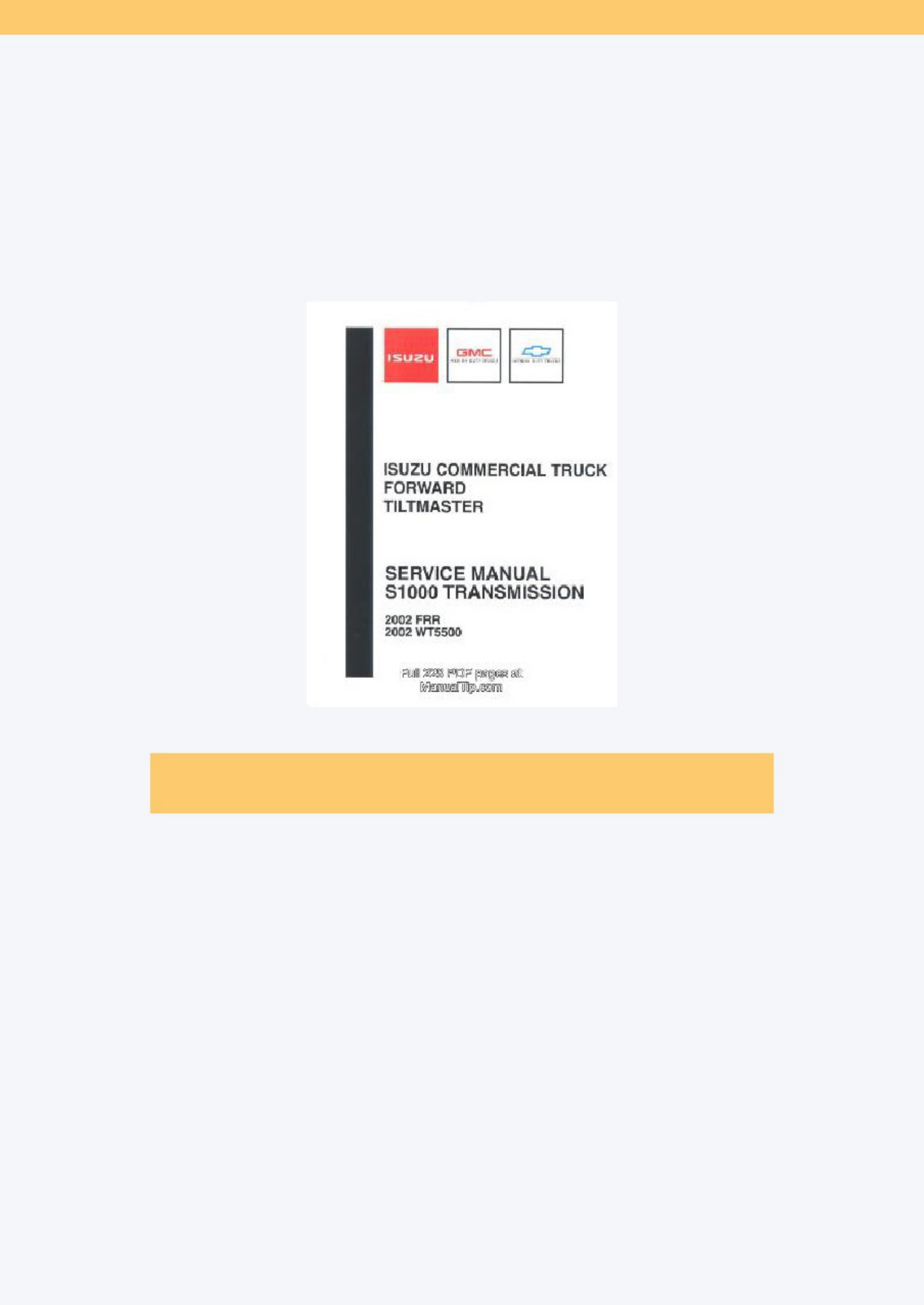 Isuzu S1000 2002 FR Wt5500 Transmission Workshop Service Manual [PDF] cover