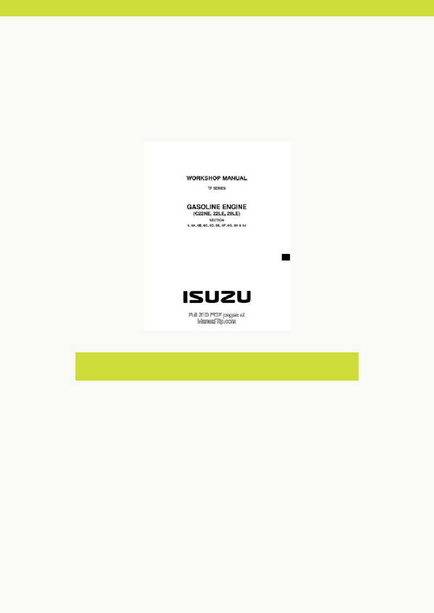 Isuzu TF Series Gasoline Engine Workshop Service Manual [PDF] cover