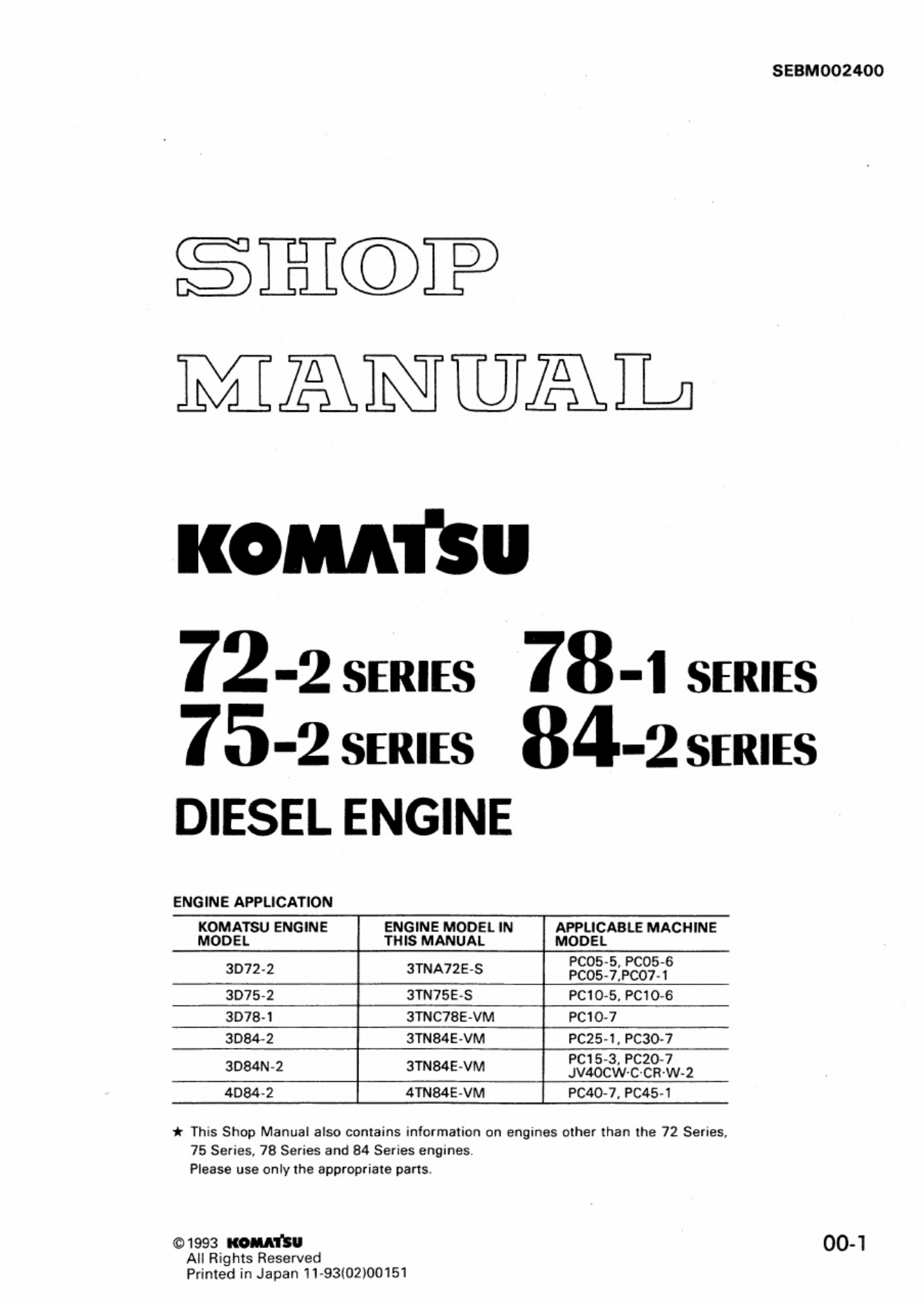 Komatsu 3D72 Workshop Service Manual [PDF] cover