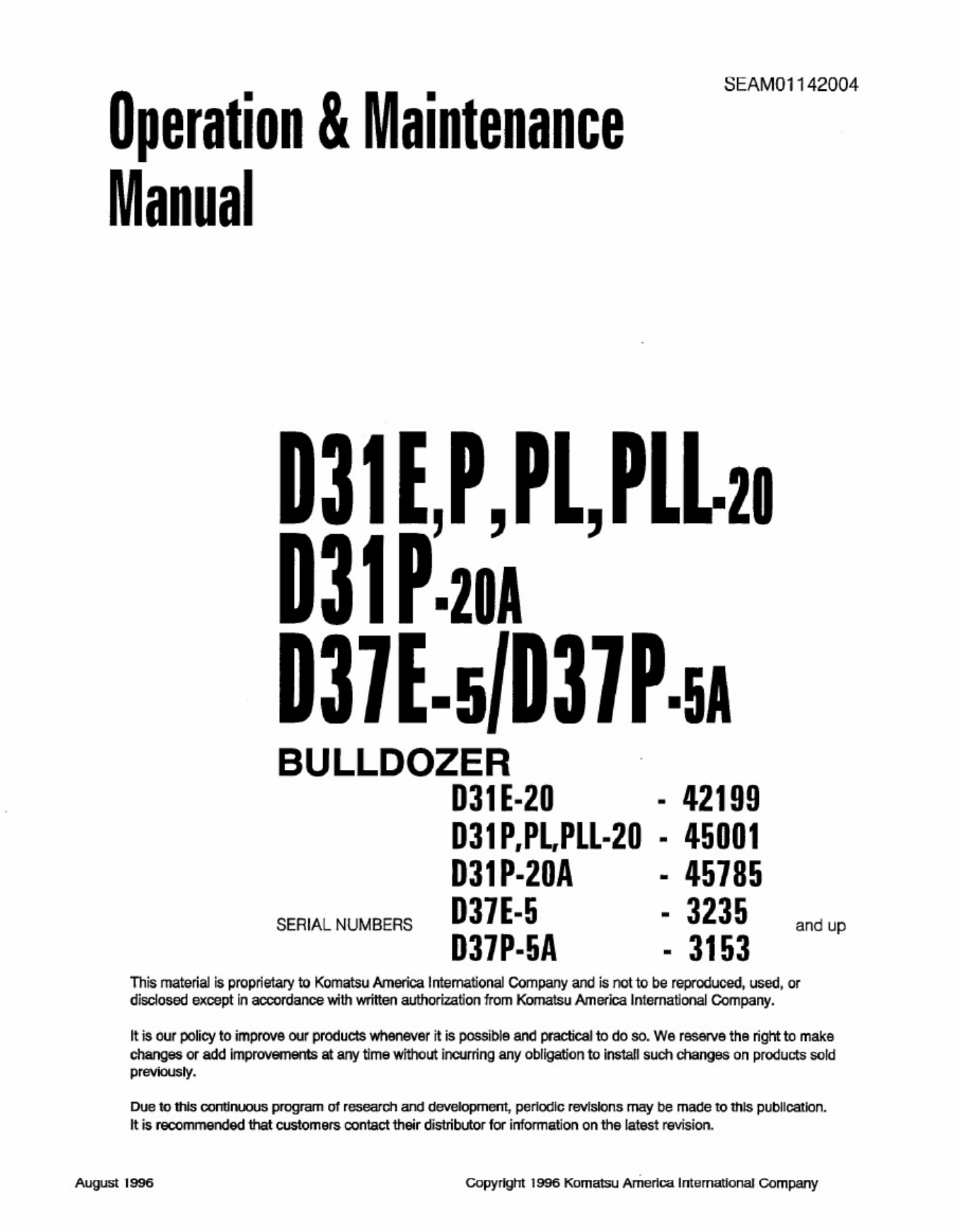 Komatsu D31P Operation & Maintenance Manual (OMM) [PDF] sample cover