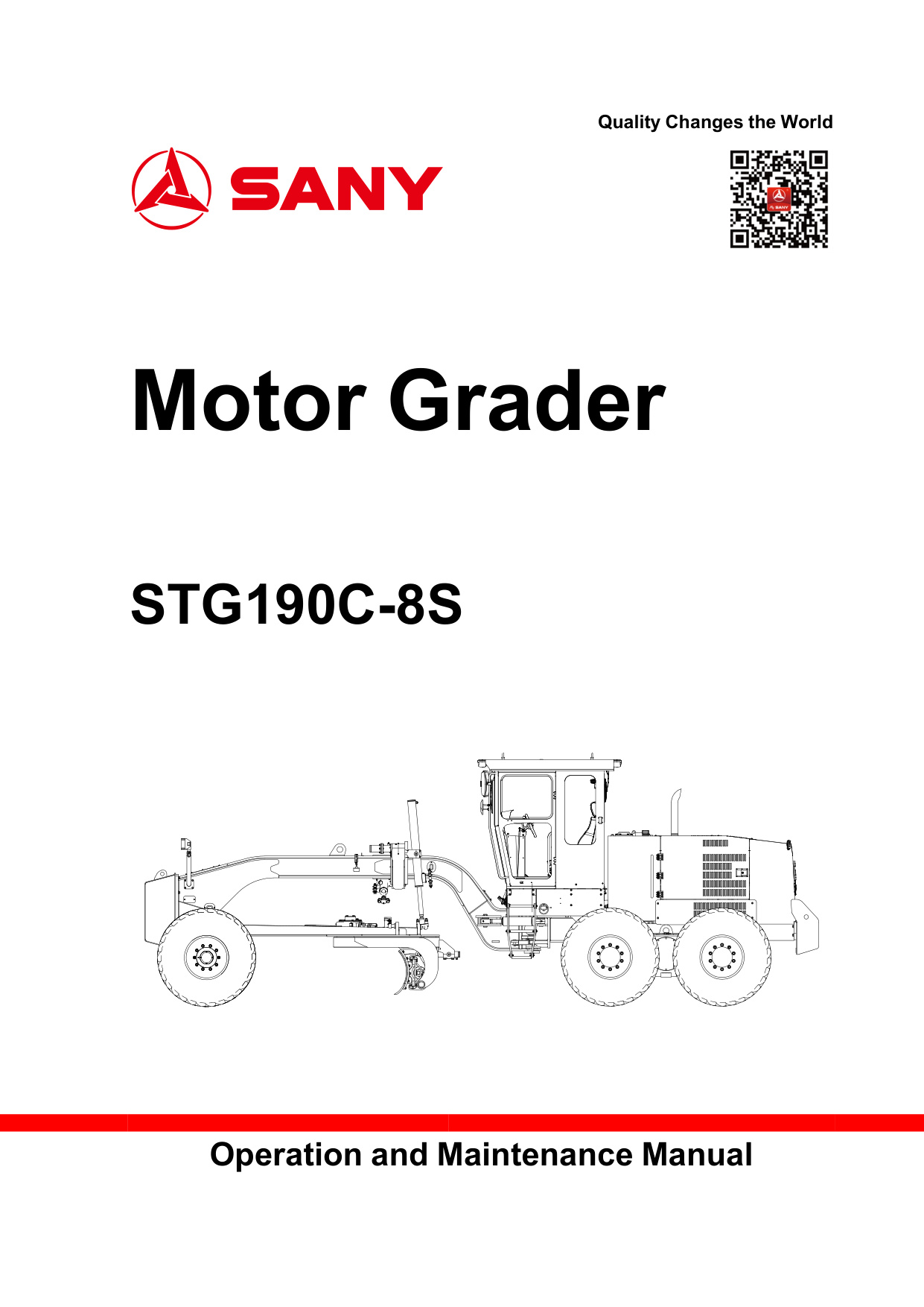 Sany Heavy STG190C-8S Motor Grader Operation & Maintenance Manual (OMM) [PDF] cover