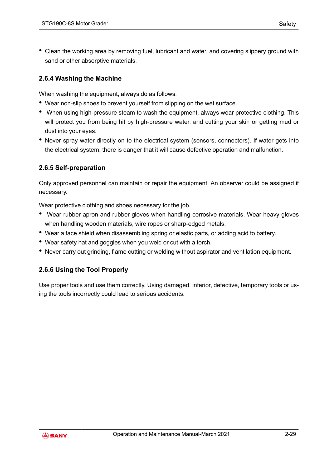 Sample 3 of Sany Heavy STG190C-8S Motor Grader Operation & Maintenance Manual (OMM) [PDF]