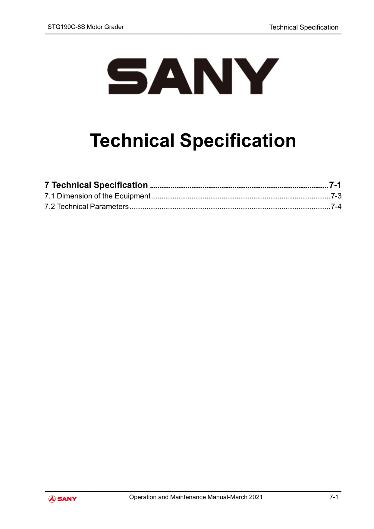 Sample 8 of Sany Heavy STG190C-8S Motor Grader Operation & Maintenance Manual (OMM) [PDF]