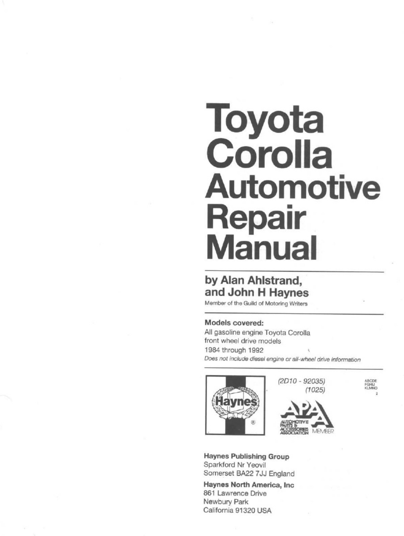 Sample 2 of Toyota 1984-1992 Toyota Corolla Workshop Service Manual [PDF]
