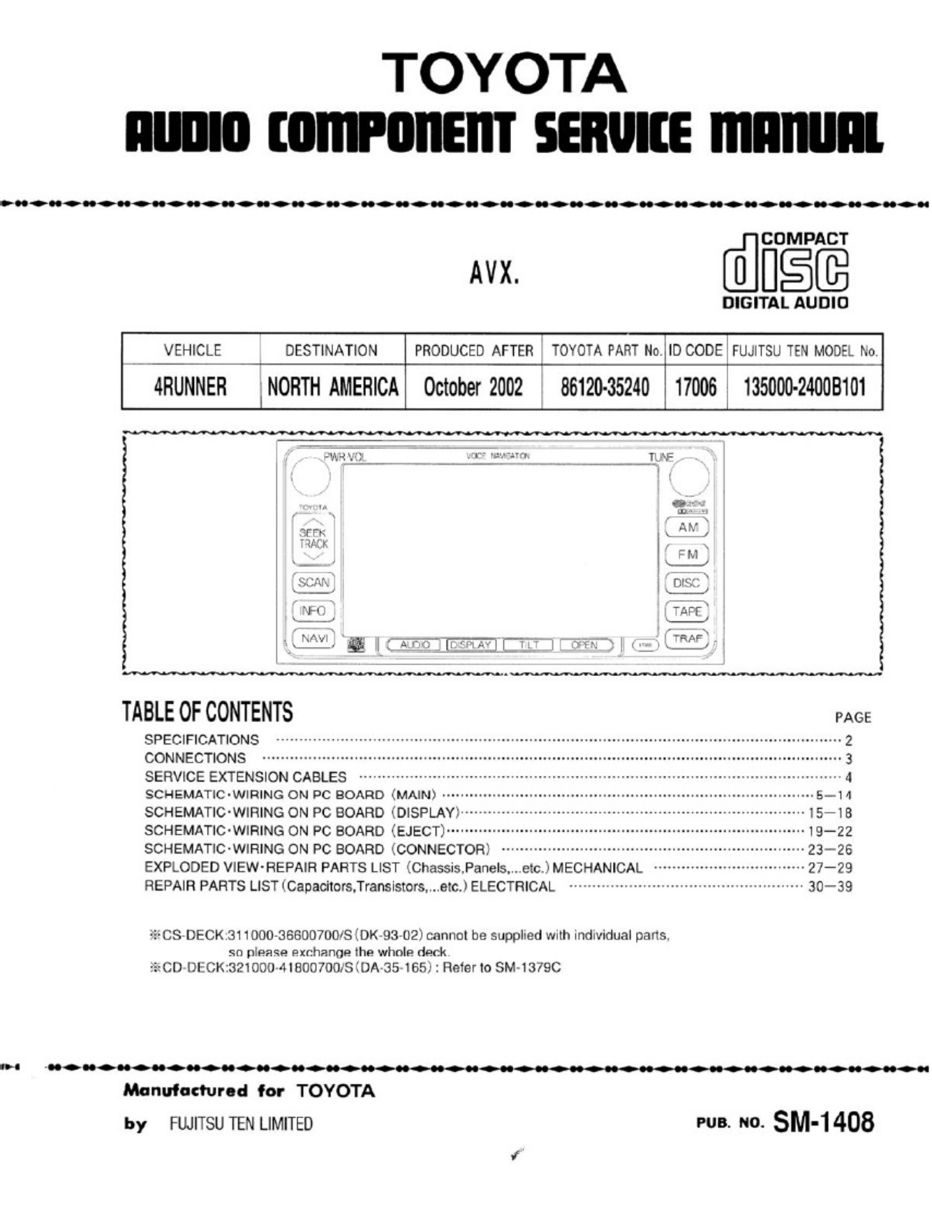 Sample 3 of Toyota 4runner 2002 Audio Component Workshop Service Manual [PDF]