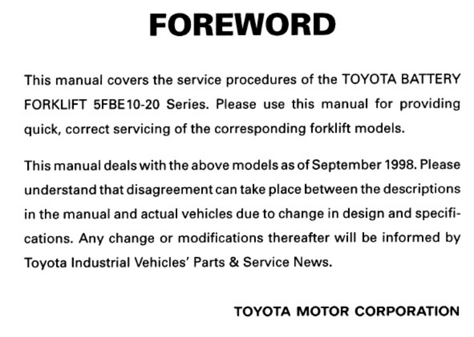 Sample 2 of Toyota 5FBE 10-20 Shop Technical Manual [PDF]