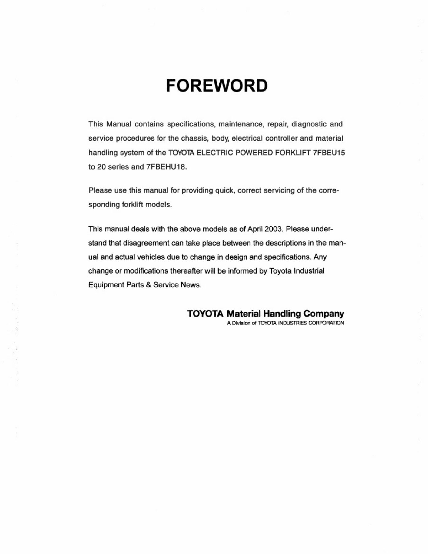 Toyota 9716242-Toyota 7fbeu15-20 7fbehu18 Workshop Service Manual [PDF] cover